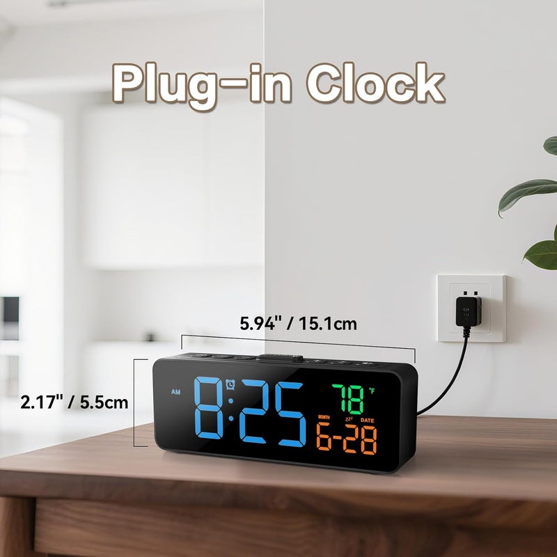 Netzu 3-in-1 Digital Clocks for Living Room with Temperature, Date & Time Display - 4 Levels Birghtness, 3 Volumes, Small & Compact Plug-in Alarm Clock for Bedroom, Office (Blue) - Image 3